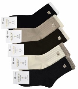 Damskie skarpety klasyczne–5 par z haftem misia i ozdobną lamówką 35-38