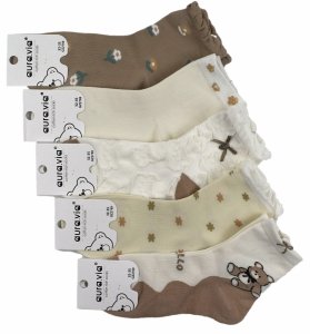 Urocze skarpetki z misiem i kokardką, miękkie i dziewczęce-słodki hit! 5 par 32-35 