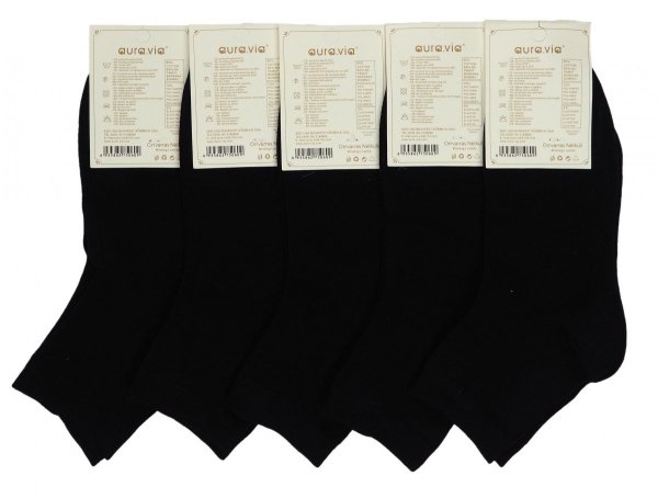 Skarpetki bawełniane za kostkę, unisex bez wzóru, zestaw 5 par w kolorze czarnym. Rozmiar 35-38 Aura.via. Model NZ8615.