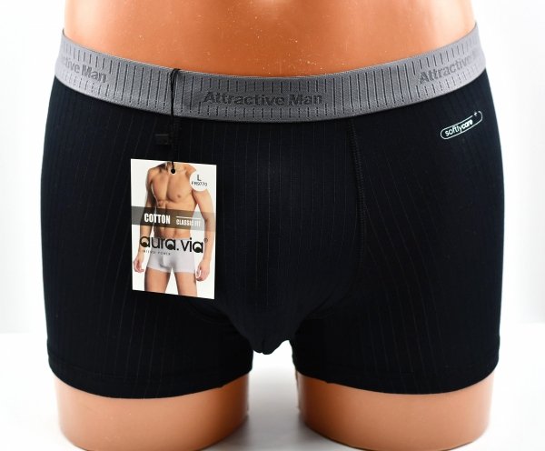Prążkowane bokserki Auravia–czarne, classic fit, płaskie szwy, rozmiar L
