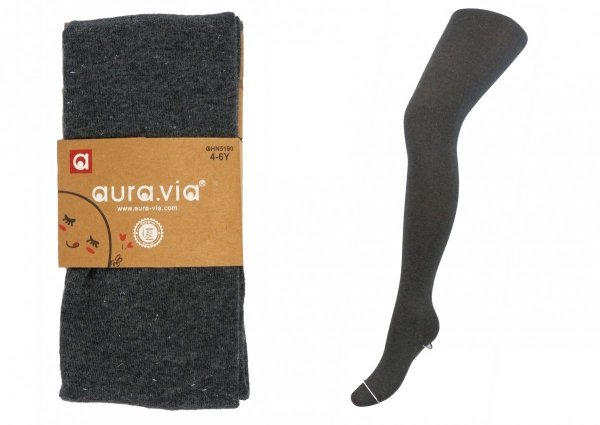 Rajstopy bawełniane firmy AuraVia w rozmiarze 7-9 lat. Gładka struktura z wplecioną  brokatową srebną nitką.