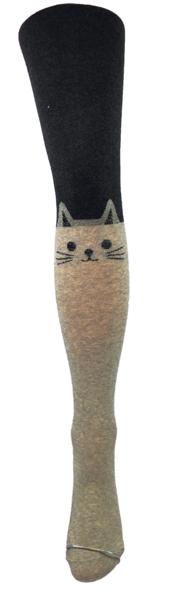 Rajstopy bawełniane typu zakolanówka, firmy AuraVia w rozmiarze 10-12 Lat. Na rajstopce umieszczono uroczy wzór kotka.