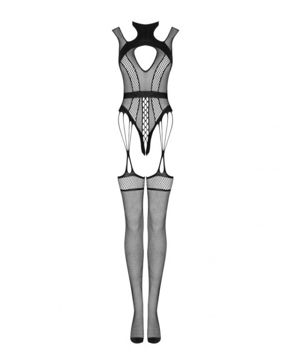 Zmysłowe bodystocking G327 – Wycięcia z przodu i na plecach, kabaretkowa siateczka