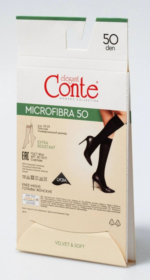 Szlachetny mat i komfort bez ucisku? To CONTE Microfibra 50. Podkolanówki z mikrofibry dają równe krycie i miękkość, a gładki palec oraz sprężysta przędza zapewniają estetykę i trwałość na co dzień.
