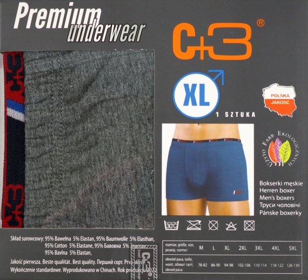 Czarne bokserki męskie, jakość firmy C+3 roz XL, wysoka zawartość bawełny.