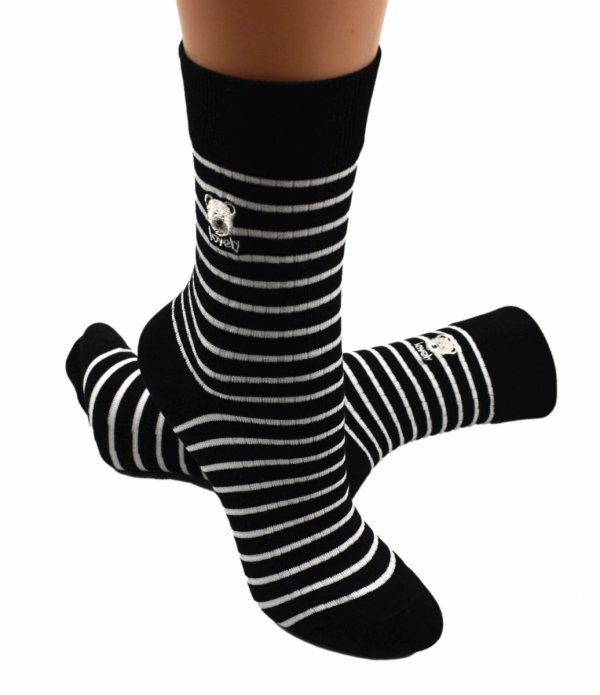 Skarpety damskie Aura.Via – modne paski i uroczy misio w zestawie 5 par. Bawełna i wygoda.