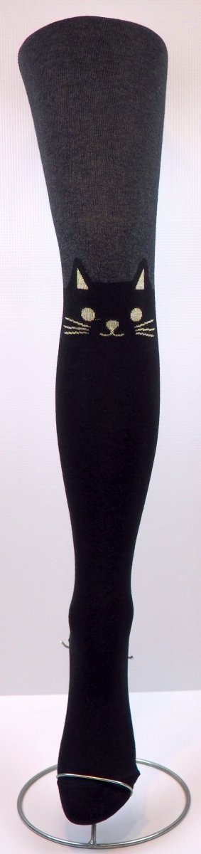 Rajstopy bawełniane typu zakolanówka, firmy AuraVia w rozmiarze 1-3 Lat. Na rajstopce umieszczono uroczy wzór kotka.