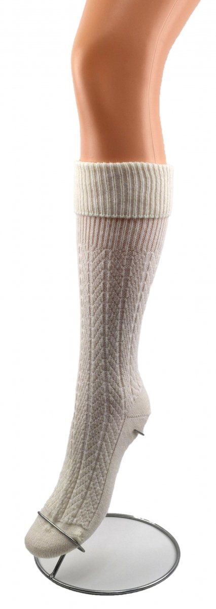 Śmietankowe podkolanówki z wełny alpaki, miękkie, ciepłe i eleganckie 35-38