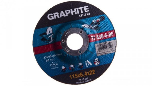 Tarcza szlifierska do metalu 115 x 6.4 x 22.2 mm 27 A30-S-BF 57H714 /5szt./