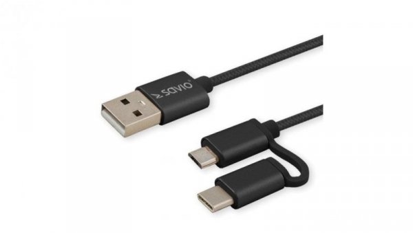 Kabel SAVIO CL-128 (Micro USB typu B, USB typu C - USB 2.0 typu A 1m kolor czarny)