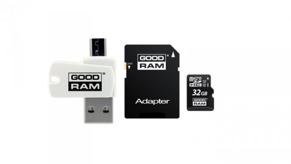 Karta pamięci z adapterem i czytnikiem kart GoodRam All in one M1A4-0320R12 (32GB Class 10 Adapter, Czytnik kart MicroSDHC, Kart