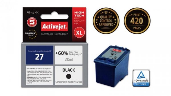Tusz Activejet AH-27R (zamiennik HP 27 C8727A Premium 20 ml czarny)