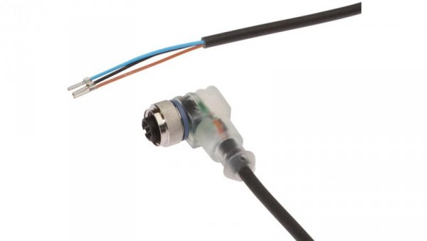 Kabel konfekcjonowany jednostrony złącze M12 żeńskie 3-pin kątowe wolny koniec przewodu 3x0,34mm² 2m PUR wskaźnik LED VK200221