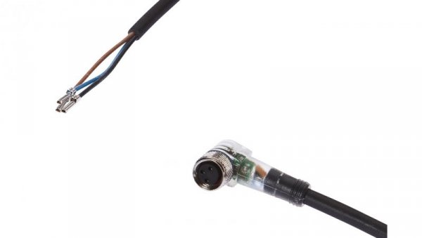 Kabel konfekcjonowany jednostrony złącze M8 żeńskie 3-pin kątowe wolny koniec przewodu 3x0,34mm² 2m PUR wskaźnik LED 4A VK200271