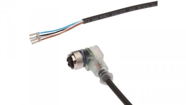 Kabel konfekcjonowany jednostrony złącze M12 żeńskie 4-pin kątowe wolny koniec przewodu 4x0,34mm² 5m IP67 wskaźnik LED VK500421