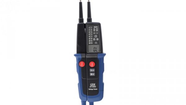 Tester napięcia LED/LCD dwubiegunowy, kolejność faz, ciągłość, rezystancja, dioda, Test RCD, latarka, CAT IV 600V