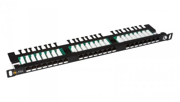 Patch Panel Solarix 24xRJ45 CAT5E UTP z wspornikiem czarny 0,5U SX24HD-5E-UTP-BK