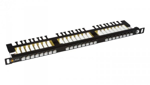 Patch Panel Solarix 24xRJ45 CAT6 UTP z wspornikiem czarny 0,5U SX24HD-6-UTP-BK