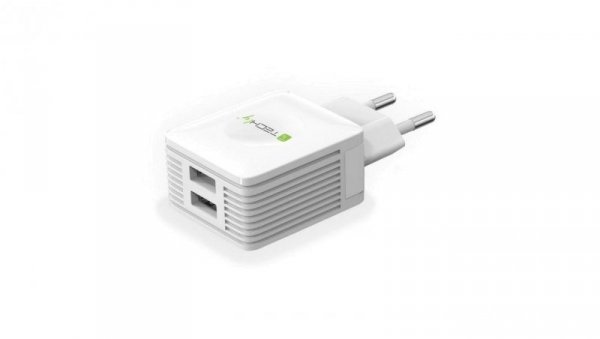 Sieciowa ładowarka 230V - 2X USB 5V 2.1A i 2.1A Biała IPW-USB-EC152W
