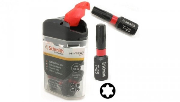 Bity udarowe T25 25mm 20szt zestaw BIT TORX - Schmith