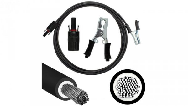 Kabel solarny przyłączeniowy 4mm2 złącze typu Krokodyl 40A / gniazdo typu MC4 czarny 1m