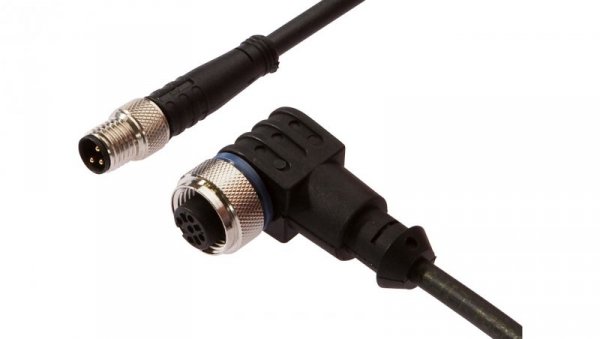Kabel połączeniowy, 2m, M12 żeński (gniazdo) 3pin kątowy, M8 męski (złącze) 3pin prosty, VK200F60