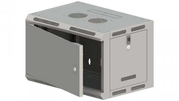 Szafa rack wisząca 19 cali 6U 600x500, niedzielona, drzwi metalowe, kolor szary FLAT PACK