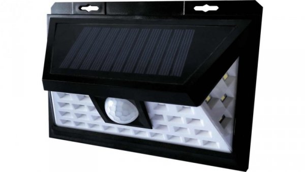 Kinkiet LED solarny 5W 4000K/neutralna IP65 z cz. zmierzchu i ruchu PIR aku. ABS EMA SOLAR PIR 34LED NW GXSO003
