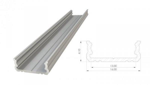 Profil ALU nawierzchniowy 6,1mm, anodowany srebrny, dł. 3000mm, max szer tamy 12mm