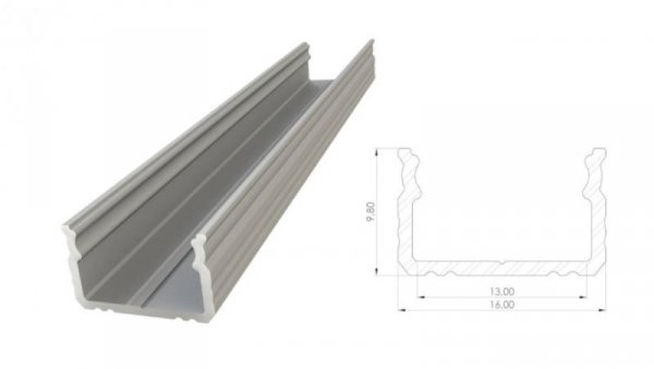 profil ALU nawierzchniowy 9,8mm, Anodowany srebrny, dł 3000mm, max. szer. taśmy 12mm