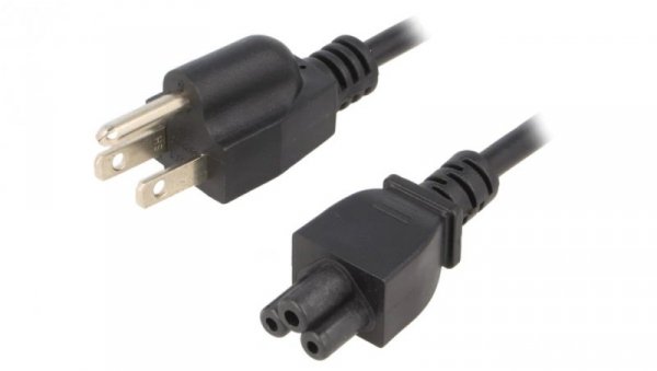 Kabel IEC C5 żeński NEMA 5-15 (B) wtyk PVC 1,8m czarny 2,5A KAB-USA-M3-1.8-BK