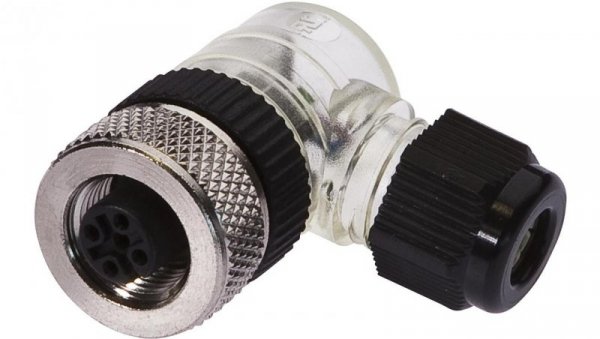 VK003220, Gniazdo kablowe, kątowe, połączenie śrubowe, Ø3-6,5mm, 4A, 30V, -25-90C, M12 żeńskie 4pin, IP67, mosiądz