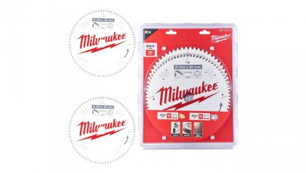 Zestaw tarcz do drewna 254 x 30 mm 2 szt. 24 + 48 zębów TWIN PACK do ręcznych pił tarczowych MILWAUKEE