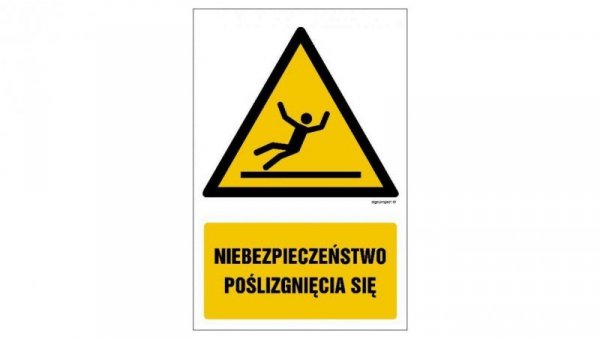 ZNAK - GF019 Niebezpieczeństwo poślizgnięcia się 10 x 15 cm FS - Folia samoprzylepna foto.