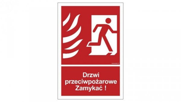 ZNAK - BB014 Drzwi przeciwpożarowe Zamykać! Kierunek drogi ewakuacyjnej w prawo 15 x 22,2 cm FN - Folia samoprzylepna