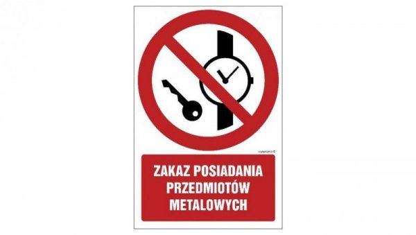 ZNAK - GC025 Zakaz posiadania przedmiotów metalowych 10 x 15 cm PS - Płyta 1mm foto.