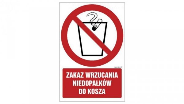ZNAK - GC032 Zakaz wrzucania niedopałków do kosza - arkusz 9 naklejek 5 x 7,5 cm FN - Folia samoprzylepna