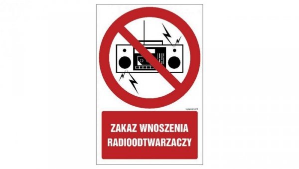 ZNAK - GC048 Zakaz wnoszenia radioodtwarzaczy - arkusz 9 naklejek 5 x 7,5 cm FN - Folia samoprzylepna