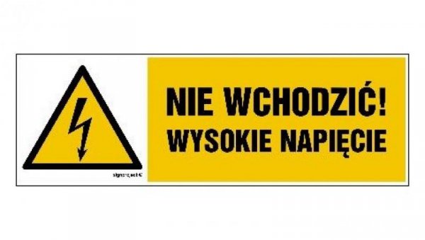 ZNAK - HB024 Nie wchodzić wysokie napięcie 15 x 5 cm FN - Folia samoprzylepna