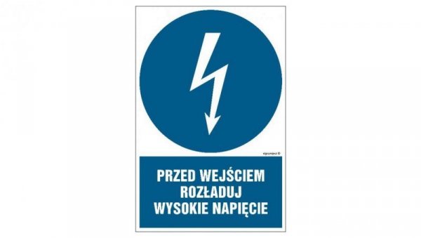 ZNAK - HE007 Przed wejściem rozładuj wysokie napięcie 7,5 x 10 cm FN - Folia samoprzylepna