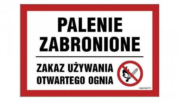 ZNAK - NC010 Palenie zabronione - zakaz używania otwartego ognia 20 x 13,3 cm PN - Płyta 1mm