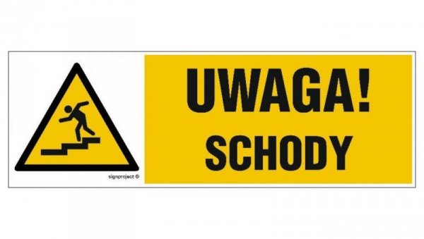 ZNAK - NC119 Uwaga schody - lewostronny 30 x 10 cm FN - Folia samoprzylepna