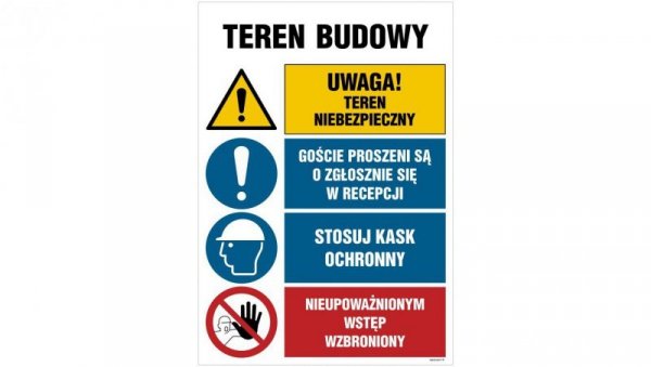 ZNAK - OI010 Teren budowy, Nakaz stosowania - piktogramy 70 x 105 cm ON - Blacha ocynk