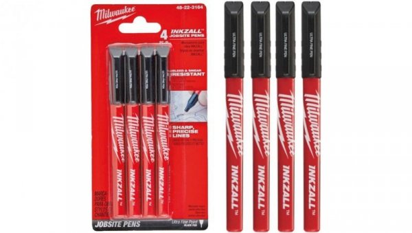 Marker budowlany INKZALL Czarny cienki 0,6mm BLISTER 4 sztuki MILWAUKEE