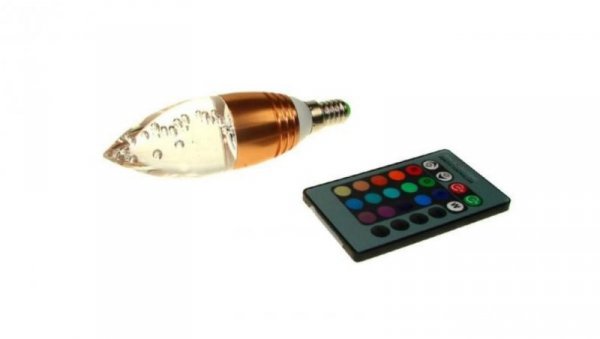 Żarówka LED Offa E14 3W RGB z pilotem miedziana-