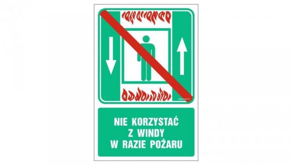 ZNAK - AC028 Nie korzystać z windy w razie pożaru 10 x 15 cm KS - Folia podłogowa foto.