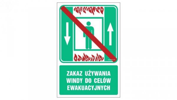 ZNAK - AC049 Zakaz używania windy do celów ewakuacyjnych 10 x 15 cm PS - Płyta 1mm foto.