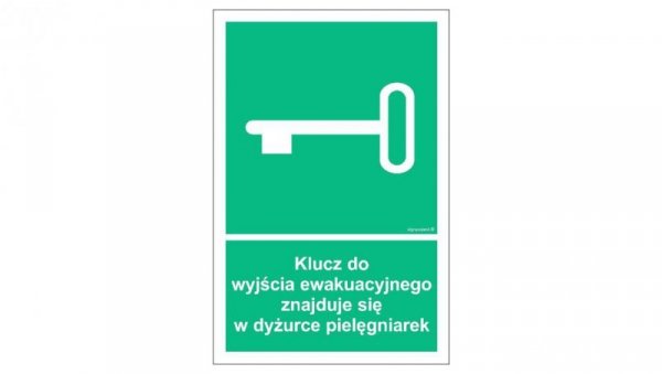 ZNAK - AC066 Klucz do wyjścia ewakuacyjnego znajduje się w dyżurce pielęgniarek 10 x 15 cm FS - Folia samoprzylepna foto.