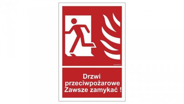 ZNAK - BC055 Drzwi przeciwpożarowe. Zawsze zamykać! lewostronne 35 x 51,8 cm FN - Folia samoprzylepna