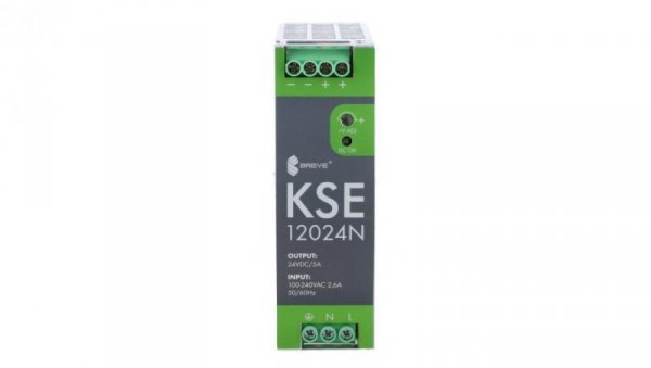Zasilacz impulsowy KSE 12024M 230/ 24VDC 5A 120W na szynę DIN, Uzas: 96-264VAC Uwyj: 24-28VDC, Ta70, 18924-9989